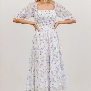 Fabian Jacquard Midi Dress | Blue Floral - M